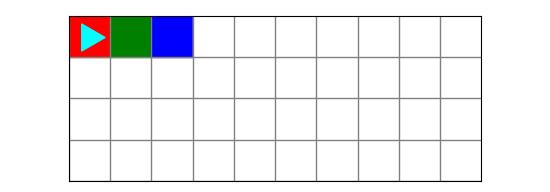 Three colored squares at the top left, bit starting in the top left