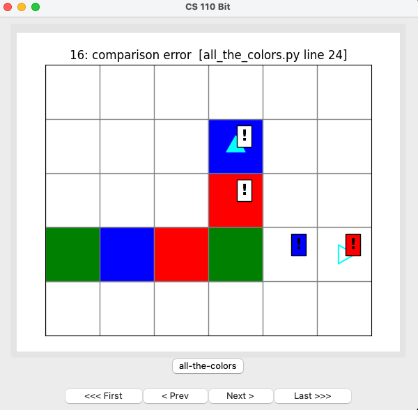 a comparison error for this problem, bit turned up on the 4th square from the left and painted red and blue above it
