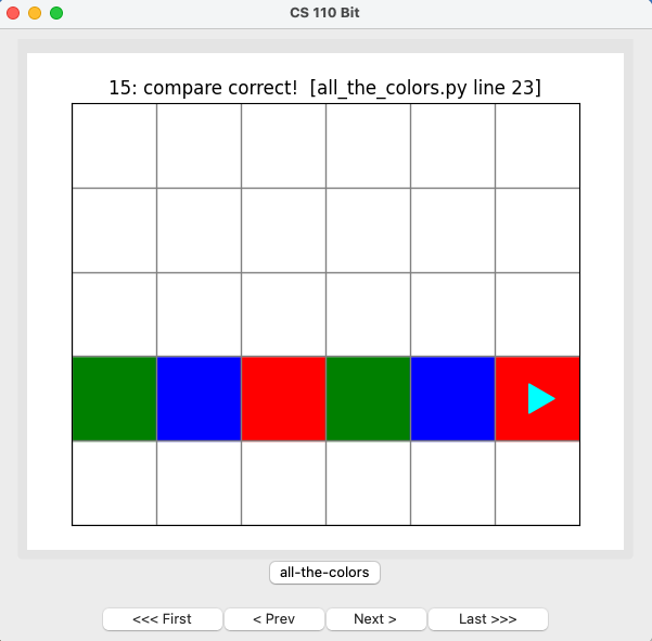 6 by 5 world with the colored stripe in the second row, alternating green, blue, and red
