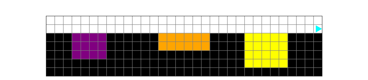 Bit ends on the right, with the colored squares in the same row painted white, and the empty sections beneath painted the color of the square that appeared before it.